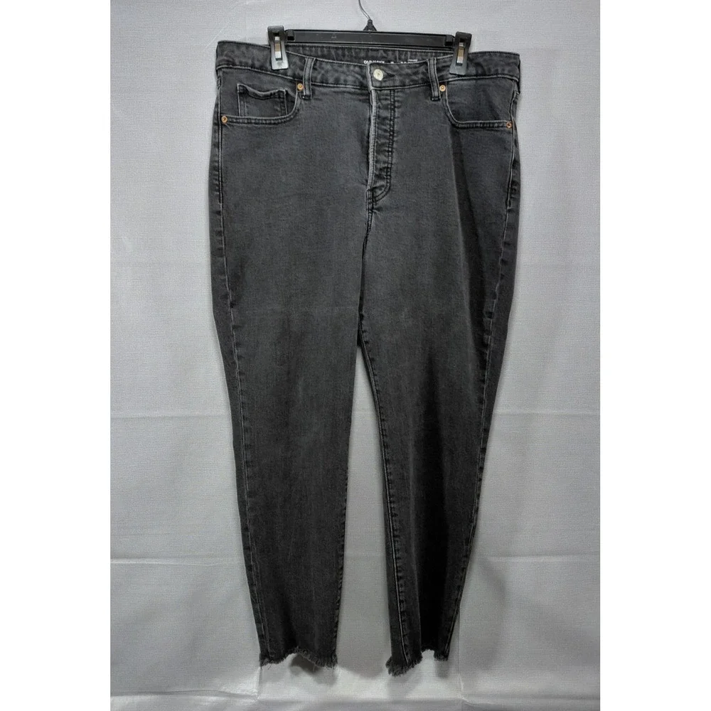 Old Navy High Rise O.G. Straight Jeans Button Fly Women's Sz 16 Black Denim‎